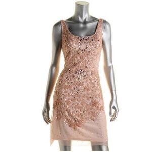 Adrianna Papell Tan Pink Sequin Embellished Sheath Dress